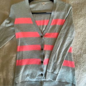GAP Light Grey Cardigan with Bright Pink Stripe